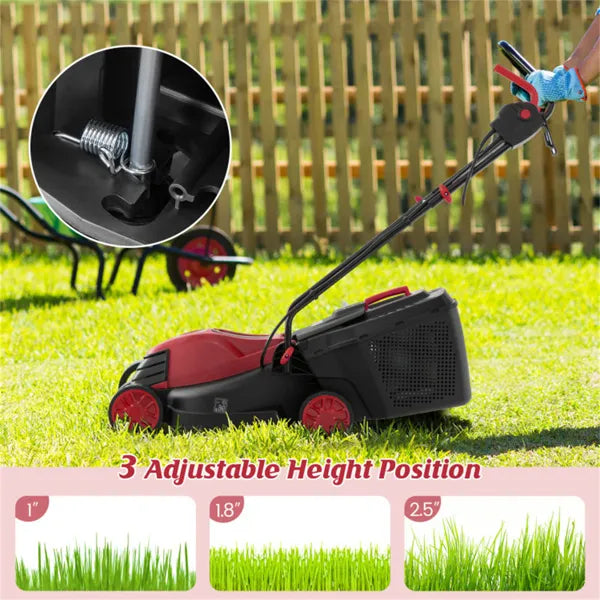 12 Amp Electric Corded Lawn Mower 13.5-Inch with Dual Safety Switches (Red)