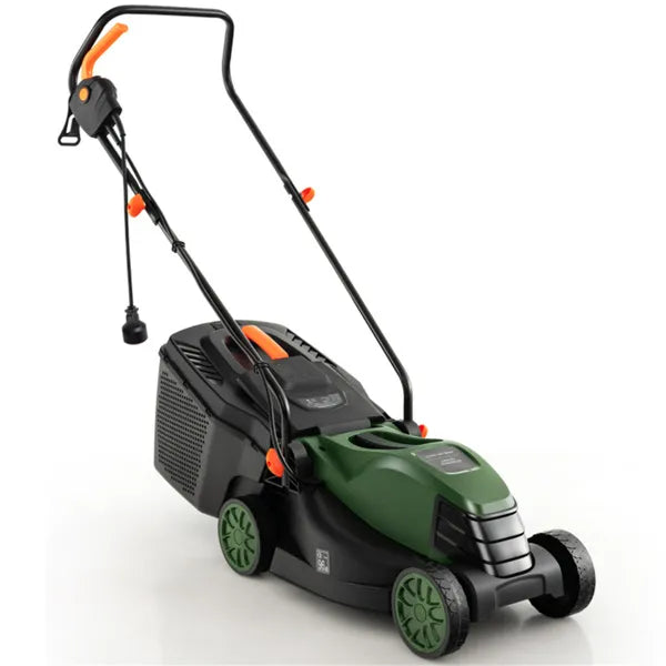 12 Ampere 13.5 Inch Electric Rope Lawn Mower With Dual Safety Switches Green