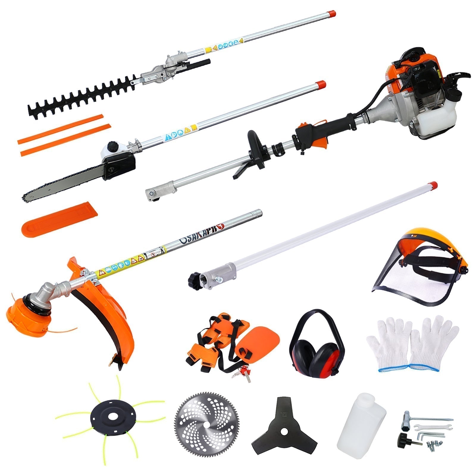 52CC 2-Stroke 10-in-1 Multi-Function Trimmer Tool Set with Pole Saw and Hedge Trimmer