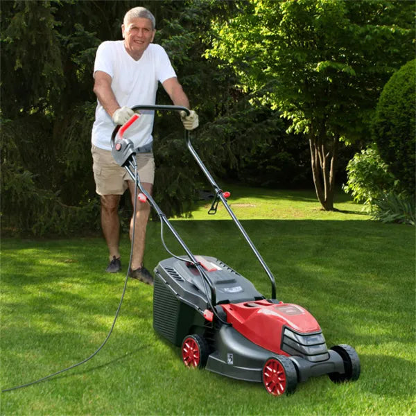 12 Amp Electric Corded Lawn Mower 13.5-Inch with Dual Safety Switches (Red)