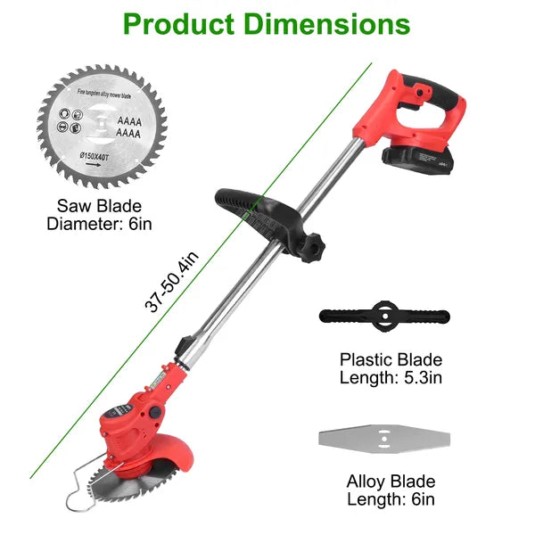 Cordless Electric Grass Trimmer with Rechargeable Batteries, Alloy & Plastic Blades