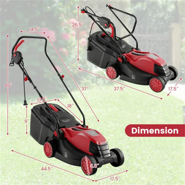 12 Amp Electric Corded Lawn Mower 13.5-Inch with Dual Safety Switches (Red)