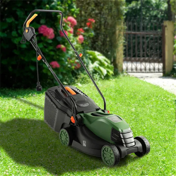 12 Ampere 13.5 Inch Electric Rope Lawn Mower With Dual Safety Switches Green