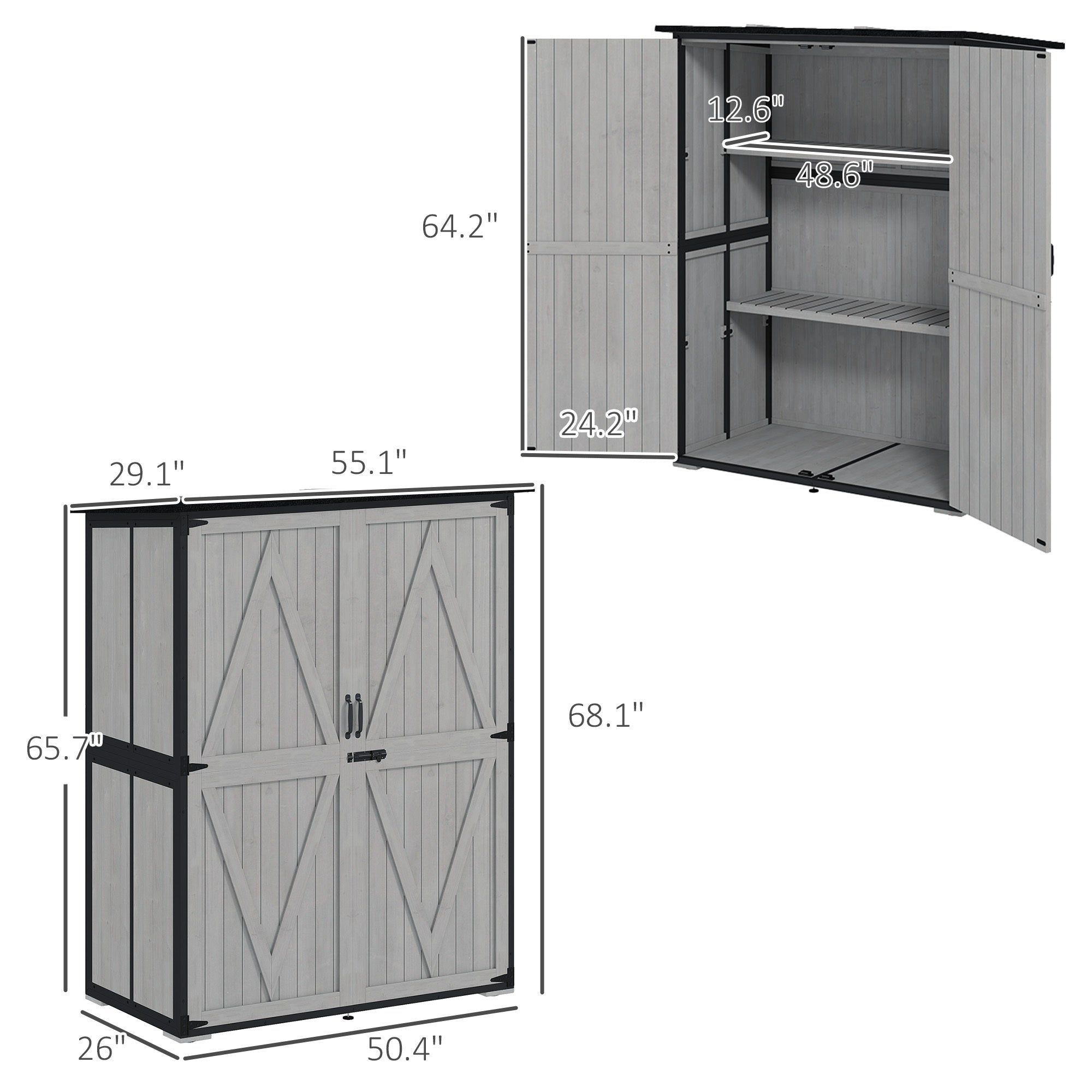 Outdoor Wooden Garden Storage Shed with Lockable Doors & Shelves - Decindoor