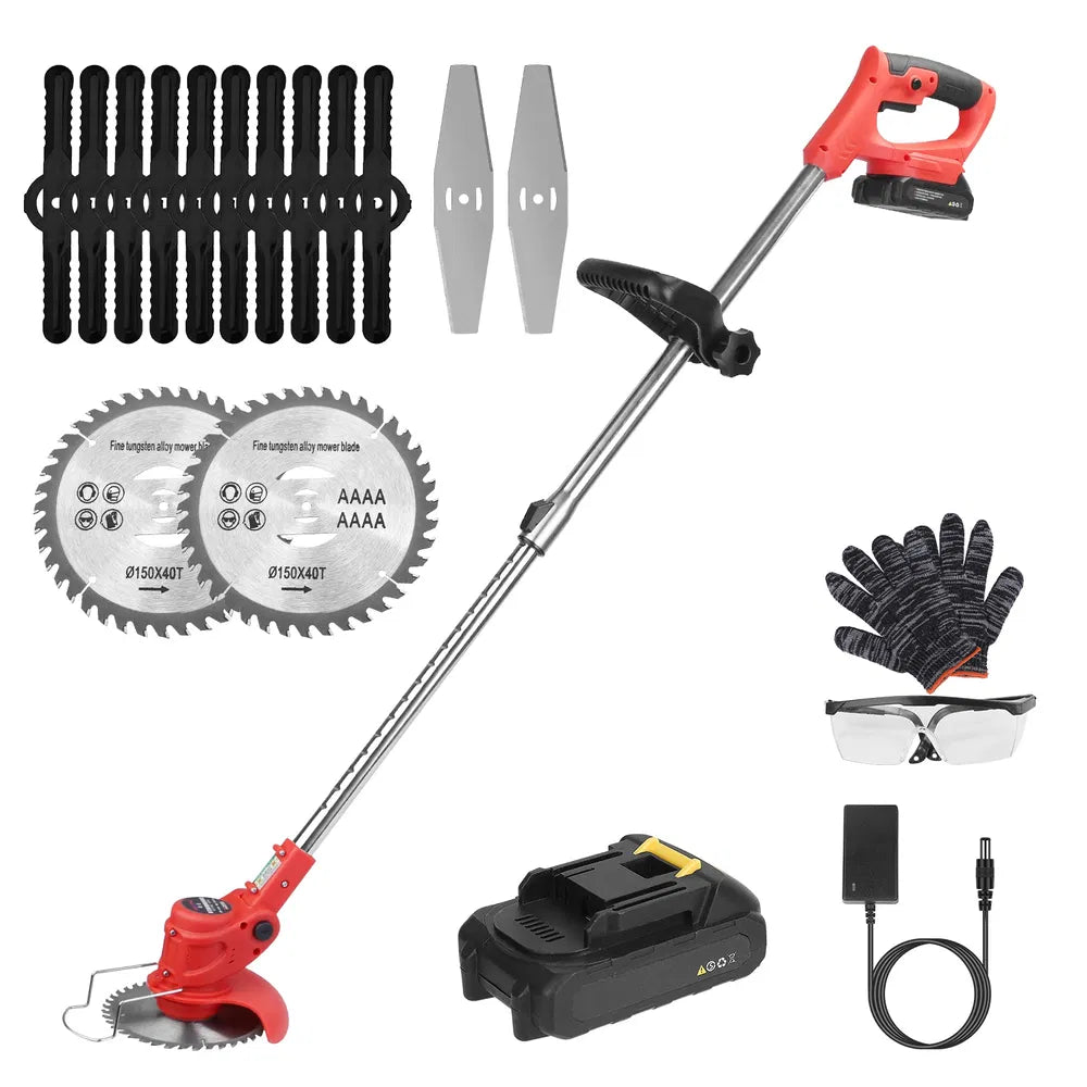 Cordless Electric Grass Trimmer with Rechargeable Batteries, Alloy & Plastic Blades
