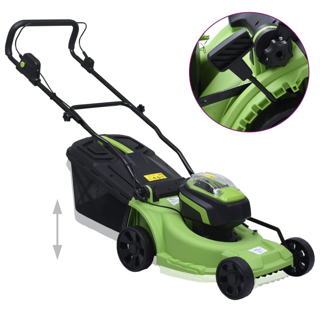 Cordless Lawn Mower with two 20V 2000 mAh Li-Ion battery packs
