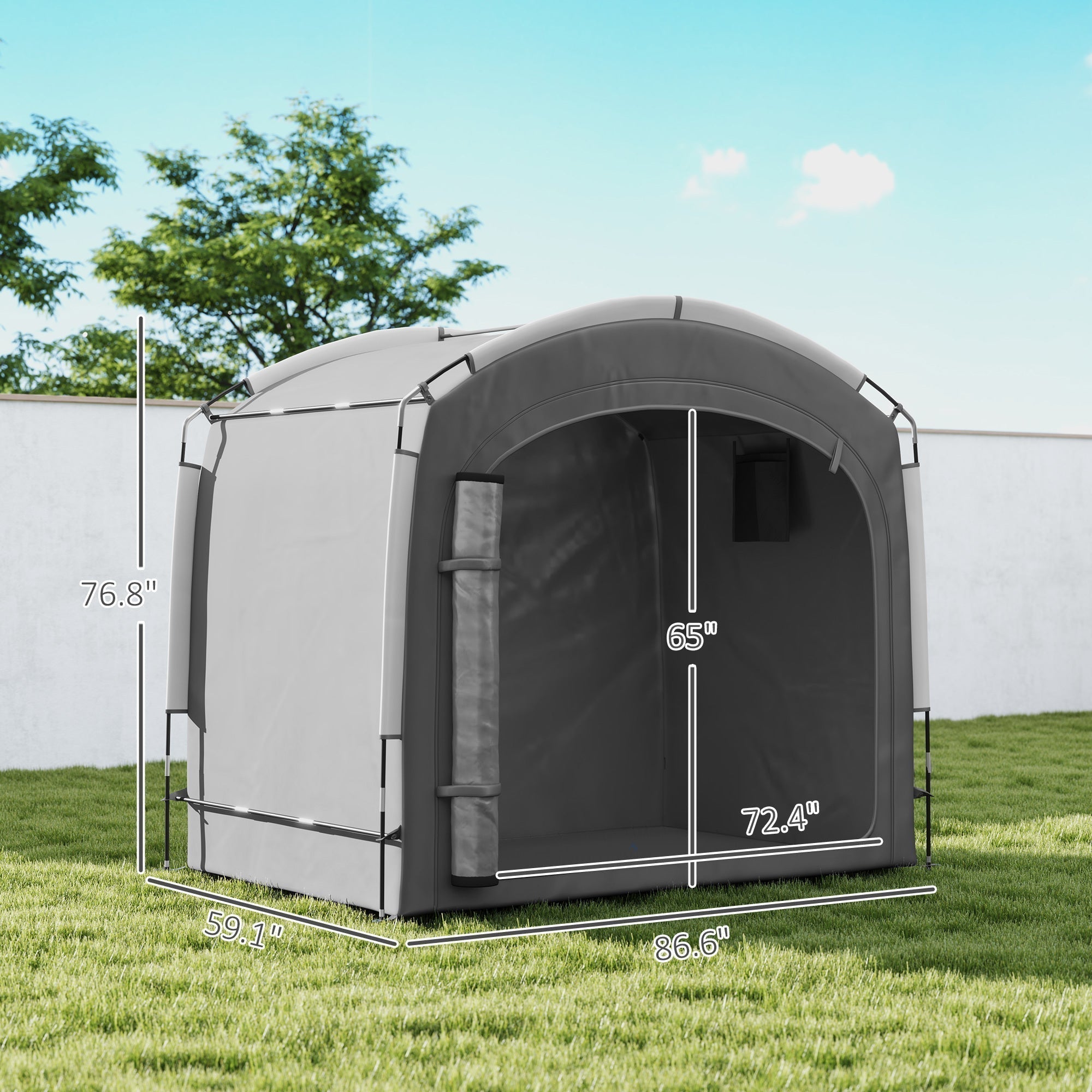 Bike Storage Shed Tent, Portable And Waterproof With 210D Oxford Fabric And Carry Bag For 3 - 4 Bicycles, Dark Gray - Decindoor