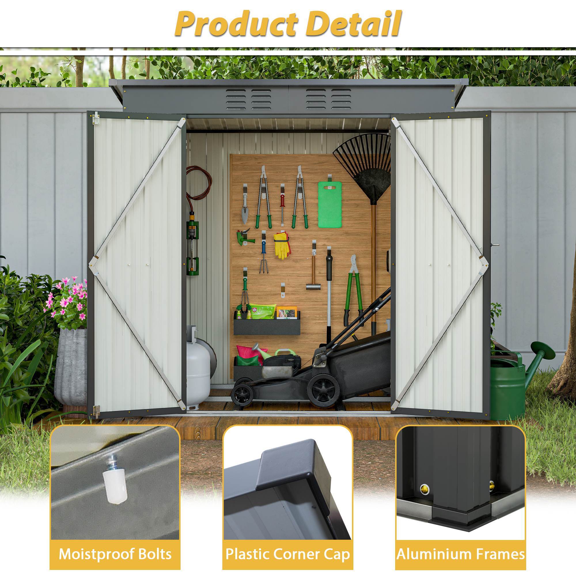 Compact 6x4 Metal Outdoor Storage Shed with Double Hinged Doors, Galvanized Steel Panels & Lockable Design