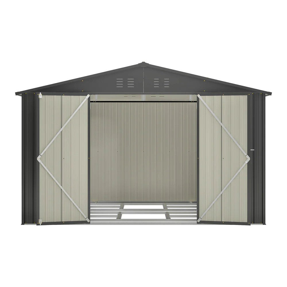 LMcenter's 10X8 FT Outdoor Storage Shed, All Weather Metal Sheds With Lockable Doors, Tool Shed For Garden, Patio, Backyard, Lawn, Black